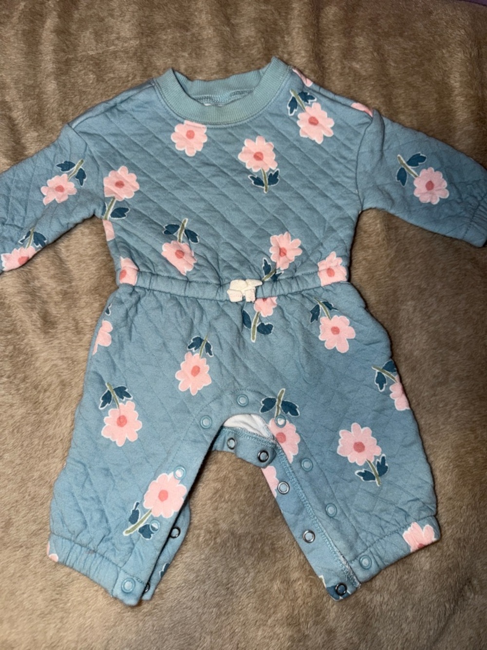 Carter's Blue Quilted Floral One-Piece Bodysuit